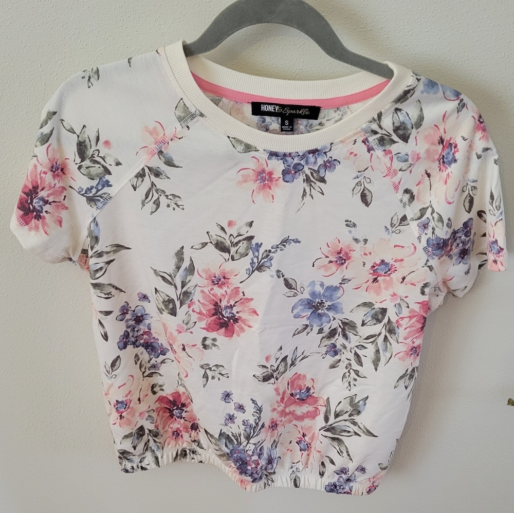 Floral Print Women's Top - White and Pink